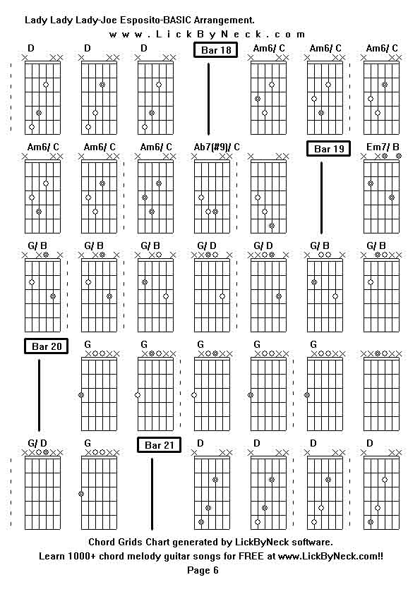 Chord Grids Chart of chord melody fingerstyle guitar song-Lady Lady Lady-Joe Esposito-BASIC Arrangement,generated by LickByNeck software.